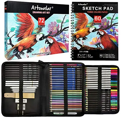 Artownlar 72-piece drawing set with sketchbook and online tutorials