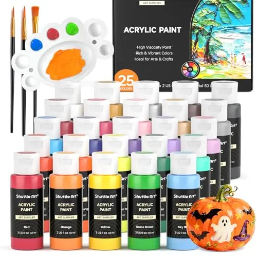 Shuttle Art acrylic paint set with 25 colors for various surfaces