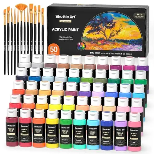 Shuttle Art 50-color acrylic paint set for wood in assorted colors