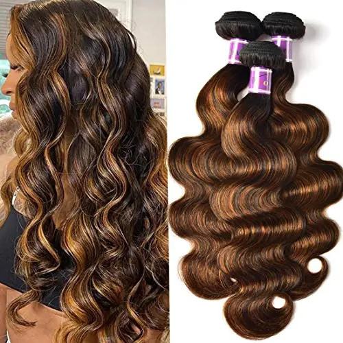 UNICE Brown Highlight Body Wave Human Hair Weave bundles