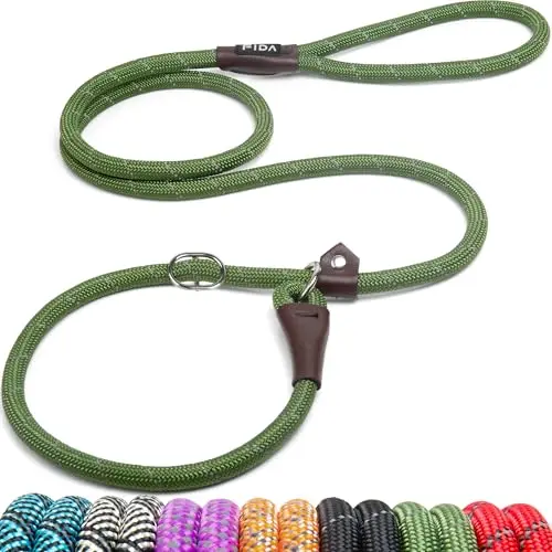 6ft Slip Rope Leash, Reflective - Green