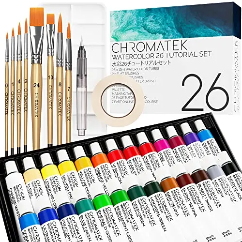 CHROMATEK 62-piece watercolor set with video tutorials and accessories