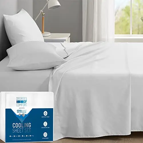 Degrees of Comfort Coolmax sheets in white with moisture-wicking fabric