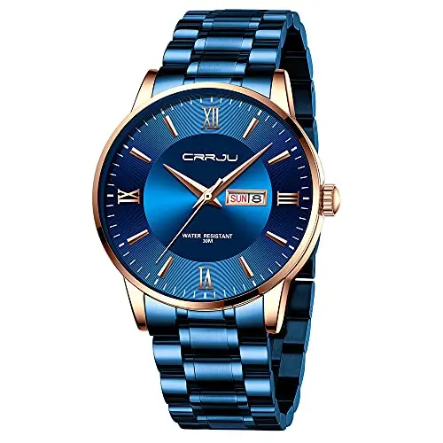 Elegant Calendar Watch, Stainless Steel Band