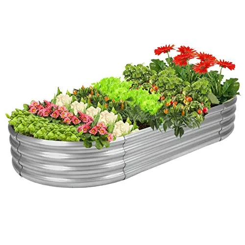 Rakukiri oval galvanized metal raised garden bed