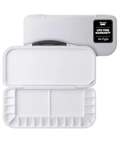 Mr. Pen white plastic airtight watercolor palette with 18 wells and mixing areas