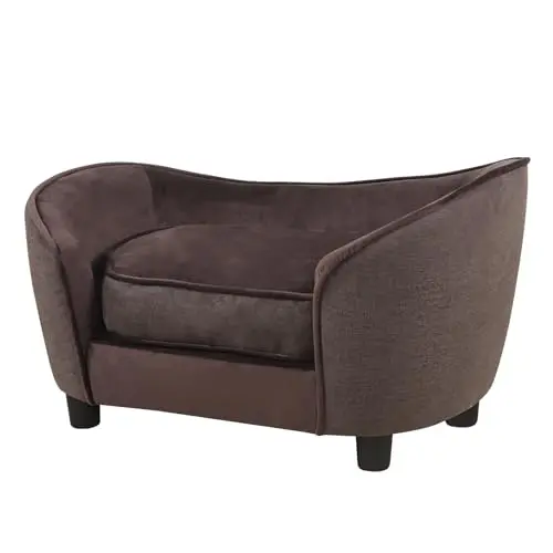Getifun pet sofa with velvet and linen fabric and removable cushion