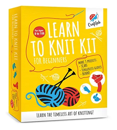 CraftLab knitting kit with yarn, needles, and instructional materials