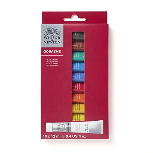 Winsor & Newton 10-color gouache paint set in tubes with matte finish