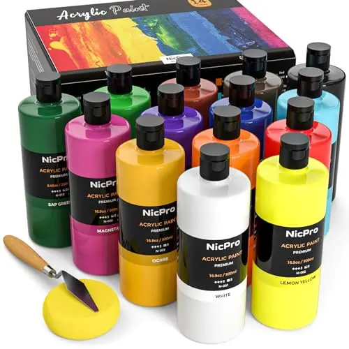 Nicpro 14-color large bulk acrylic paint set for wood projects