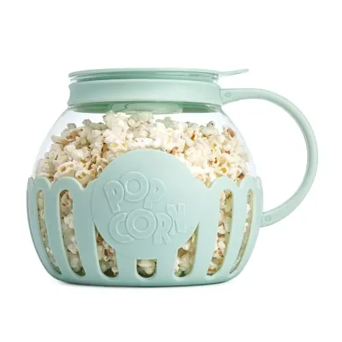 Ecolution microwave popcorn popper with glass bowl and aqua lid