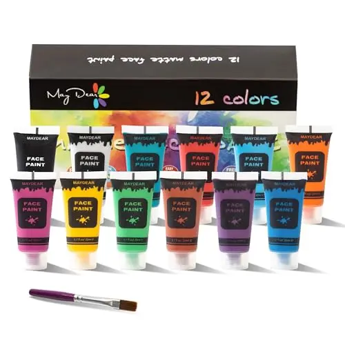 Maydear liquid body paint set with 12 matte colors in squeeze tubes