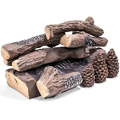 Barton 9-piece pine wood style ceramic logs for gas fireplace with natural texture