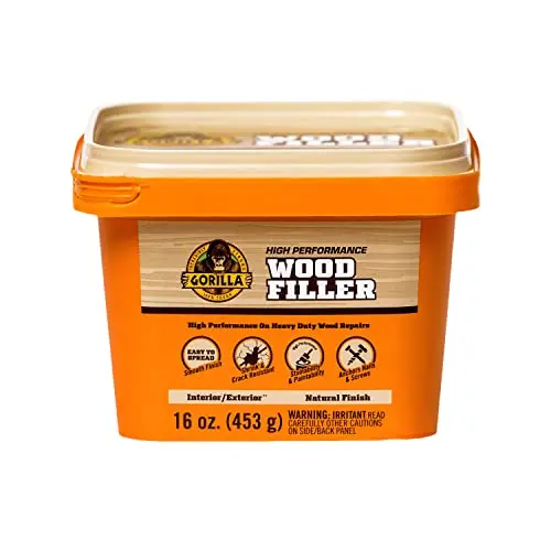 Gorilla wood filler in a 16-ounce tub with natural finish