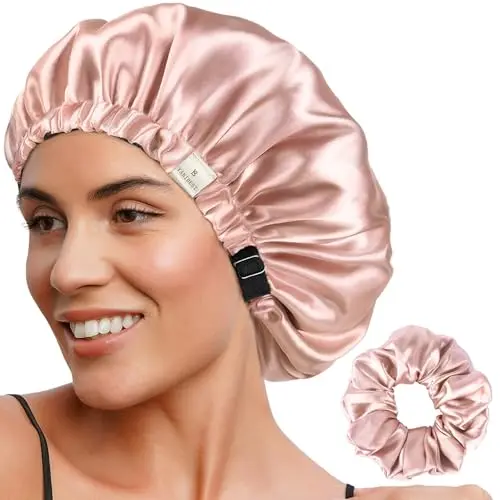 Double Layer, Adjustable, Satin Bonnet - Blush Pink