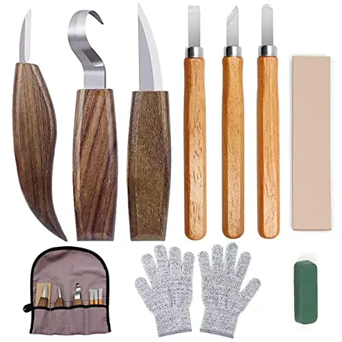RVETOL wood carving kit with hook knife and gloves