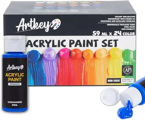 Artkey 24-color acrylic paint set in semi-gloss finish