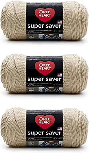 Red Heart Super Saver yarn in buff color three-pack
