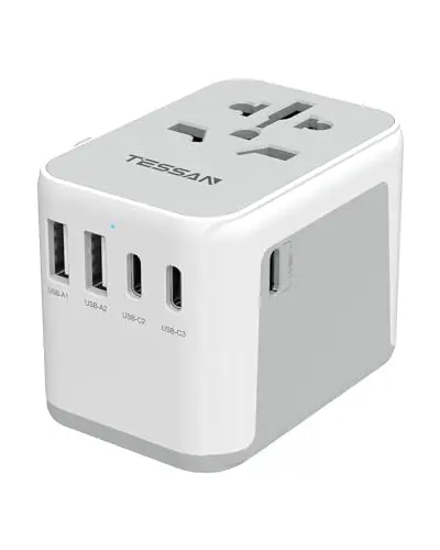 Int'l Plug Adapter, 5 USB (3 USB-C), 6-in-1
