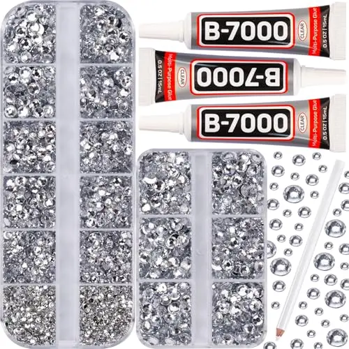 WORTHOFBEST b7000 glue kit with silver clear rhinestones for crafting