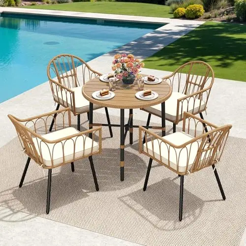 Wicker Dining Set with Armchairs & Umbrella Hole