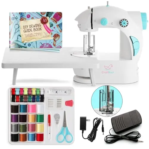 CraftBud mini sewing machine with extension table and accessory kit