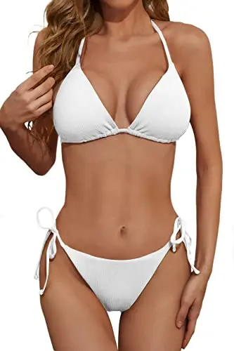 Ribbed Triangle Top, String Set, White