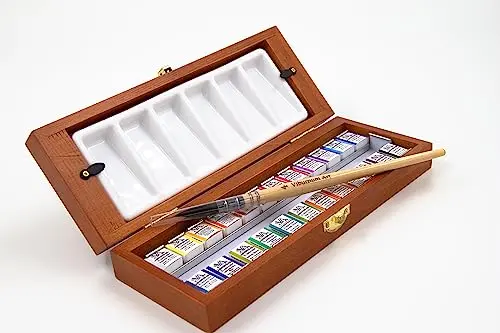 Viburnum Art professional watercolor set with 24 half pans in wooden box