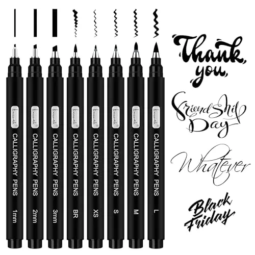 Brusarth 8-size calligraphy brush pen set in black