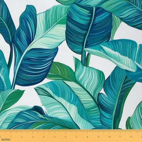 Feelyou tropical palm leaf outdoor fabric in teal blue