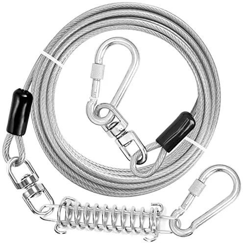 jenico white dog tie-out cable with shock spring