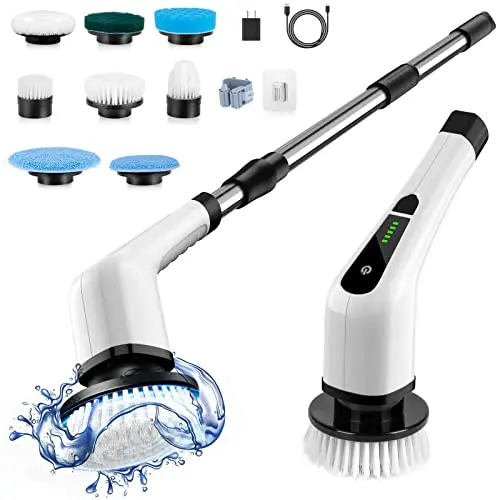 Bomves electric spin scrubber with eight replacement brush heads