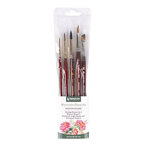 Princeton watercolor floral brush set with assorted shapes for flower painting