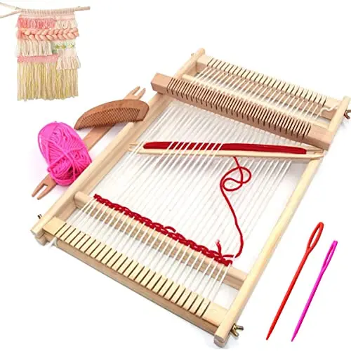 Generic wooden weaving loom kit with shuttle and comb tools