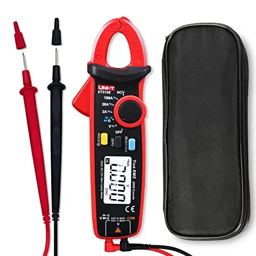 UNI-T UT210e digital clamp meter displaying DC current measurement on LCD screen