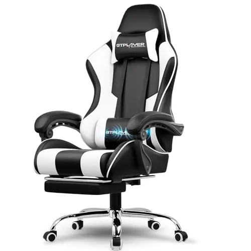 Classic game chair with footrest and reinforced metal legs