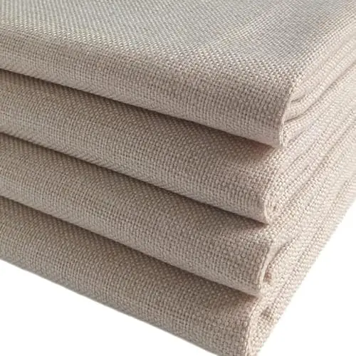 TinaKim Canvas Upholstery Fabric in beige color showing textured faux linen surface