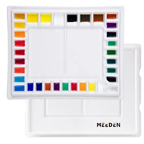 MEEDEN 33-well large ceramic watercolor palette with lid and mixing areas