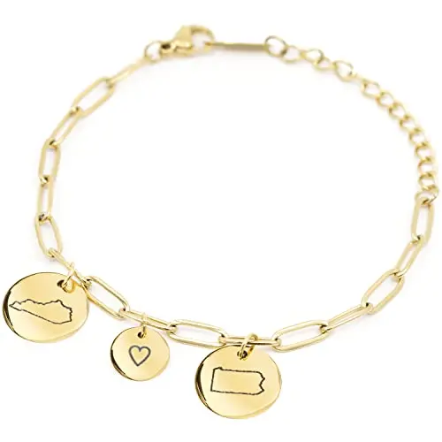 Custom state engraved friendship bracelet with heart charm