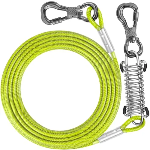 Tresbro yellow green dog tie-out cable with spring