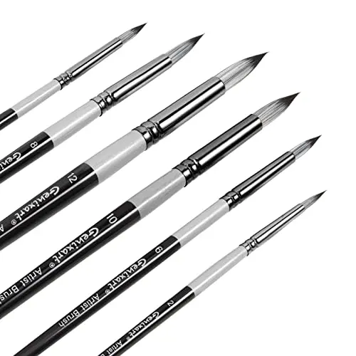 Genixart 6-piece round pointed tip paint brushes for oil and acrylic painting