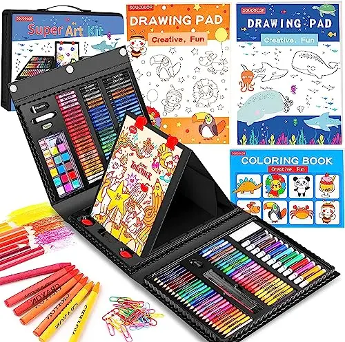 Soucolor 283-piece art set with trifold easel and coloring book
