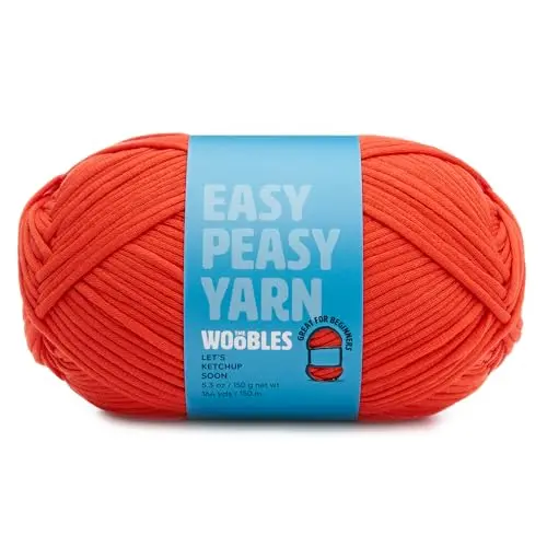 The Woobles Easy Peasy yarn in various colors showing smooth texture and easy-to-see stitches