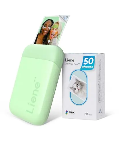 Liene green mini photo printer printing small adhesive photos
