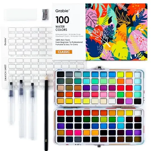 Grabie 100-color watercolor paint set with metallic and macaron colors