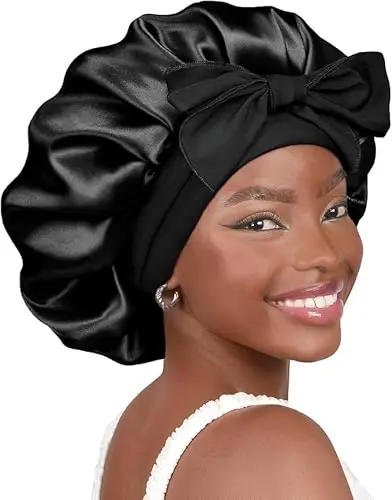 Non-Slip, Double Layer Bonnet with Tie - Black