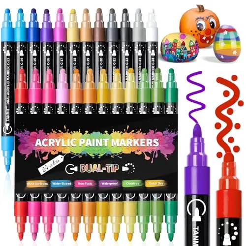 TANMIT 24-color acrylic paint pens with round and fine tips