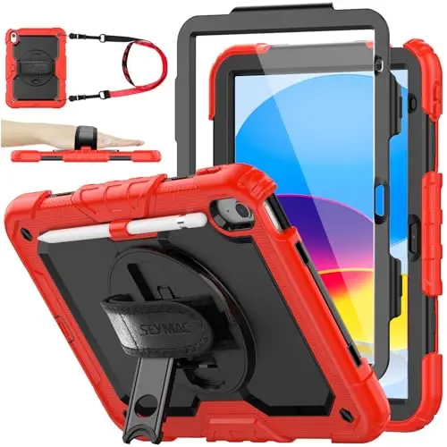 Full-Body Rotating & Strap w/ Screen Protector (Black+Red)