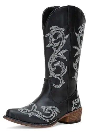 Mid-Calf, Low Heel, Classic Embroidery