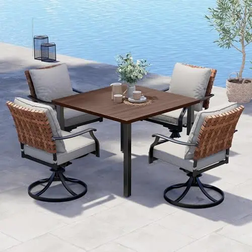 Swivel Wicker Chairs & Woodgrain Table